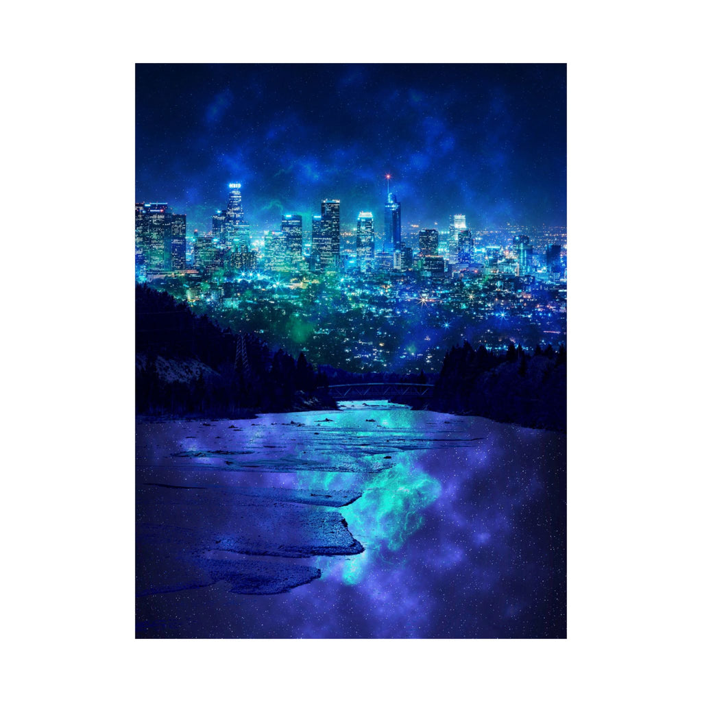 Cosmic Frosted City Skyline Poster Print - Galactic Cityscape