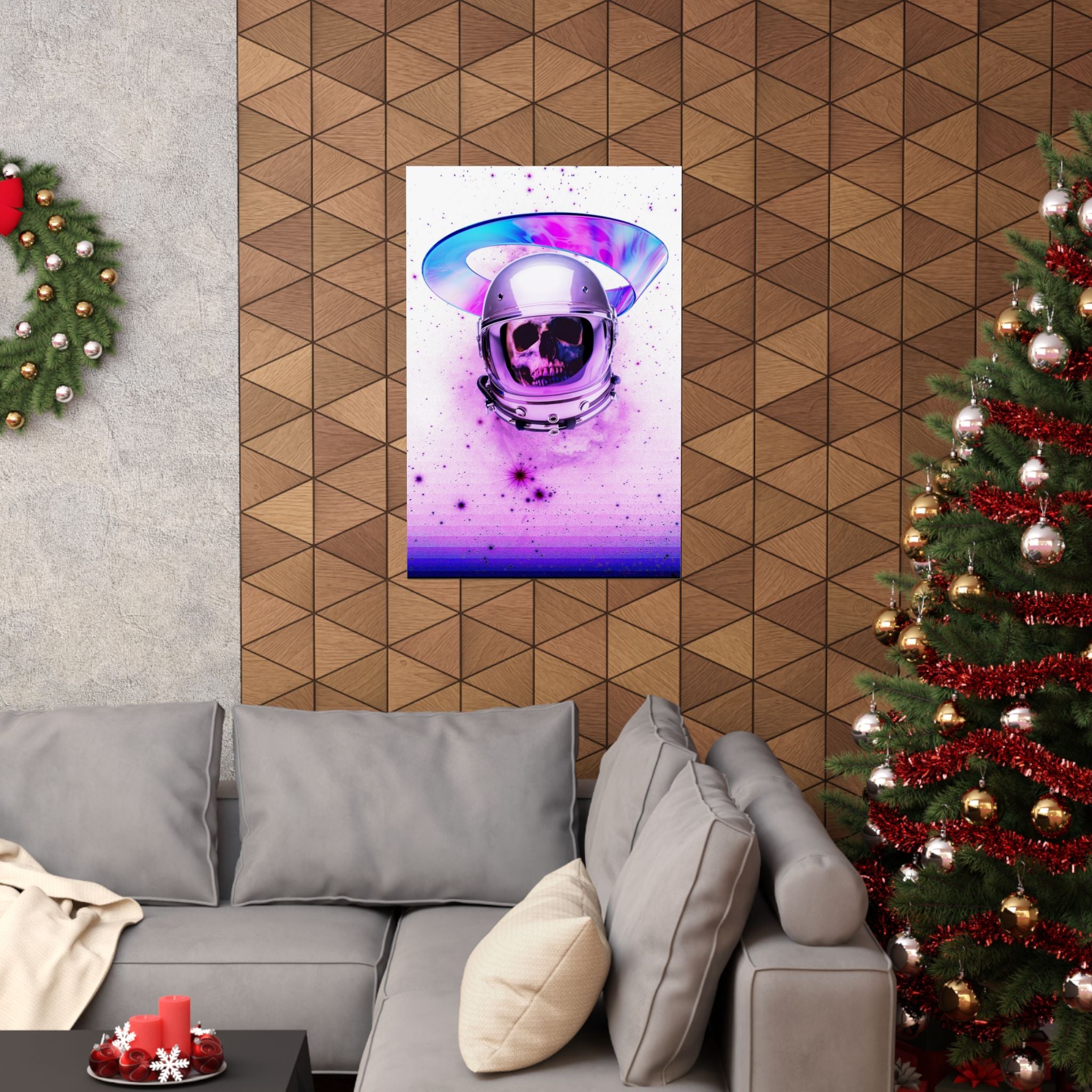 Astronaut Skeleton Skull Poster Print - Neon Space Skull Art