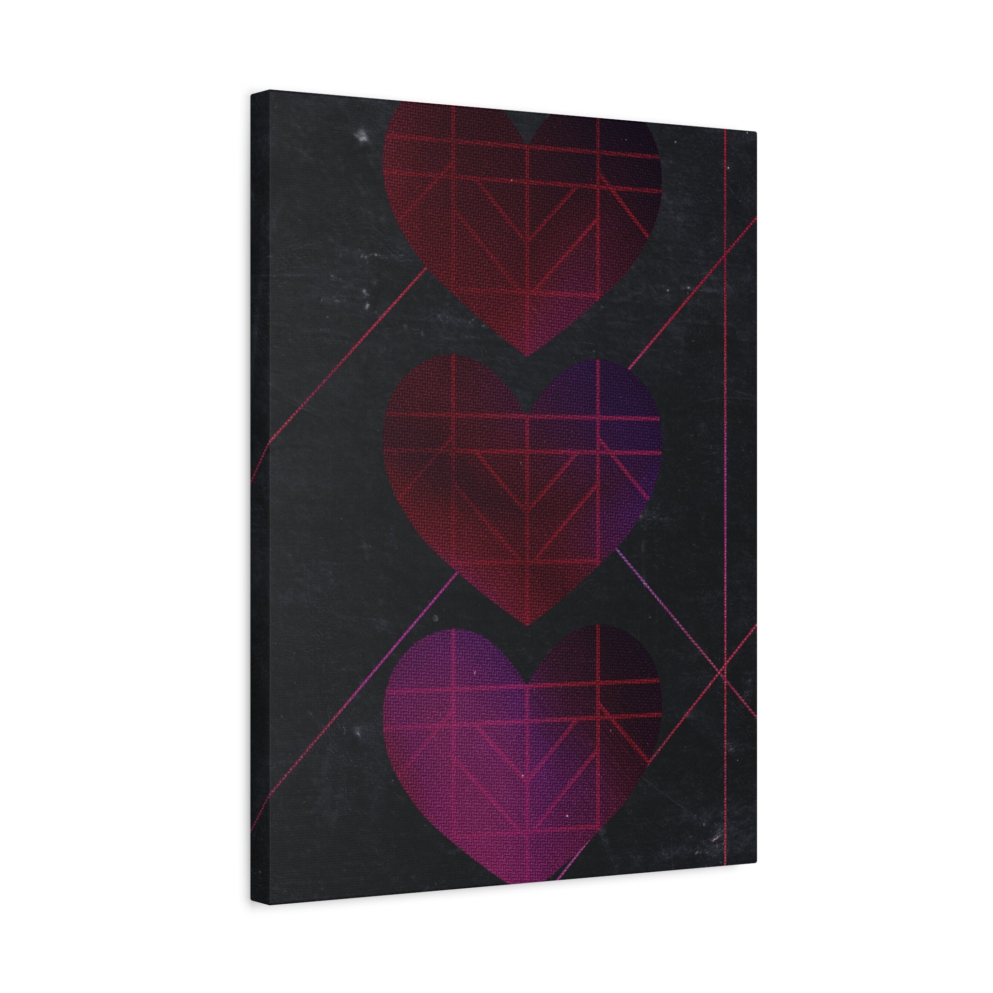 Three Hearts Level One Retro Gamer Canvas Art | Minimalist 8-Bit Pixel Love Wall Decor