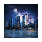 Space Cityscape on the Shore Poster - Neon Sci-Fi Coast Art Print