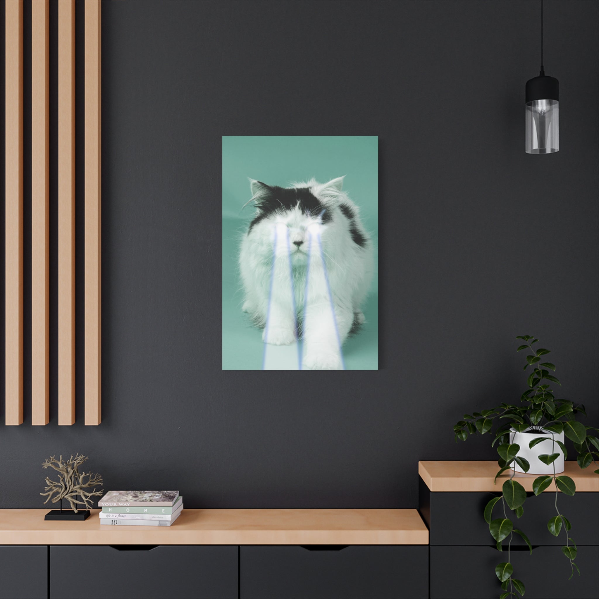 Laser Cat Canvas Wall Art - Funny Sci-Fi Space Feline Decor