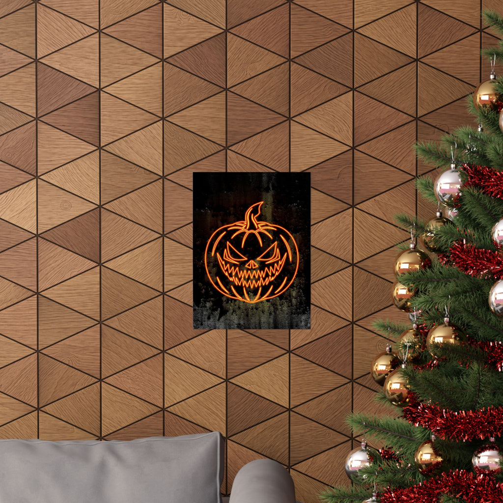 Neon Pumpkin Poster - Spooky Halloween Orange & Black Art Print