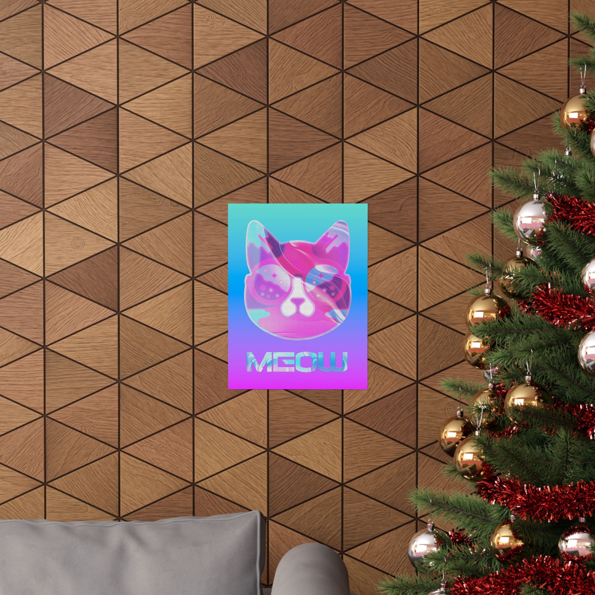Lofi Cat Meow Poster - Retro Anime Aesthetic Art Print