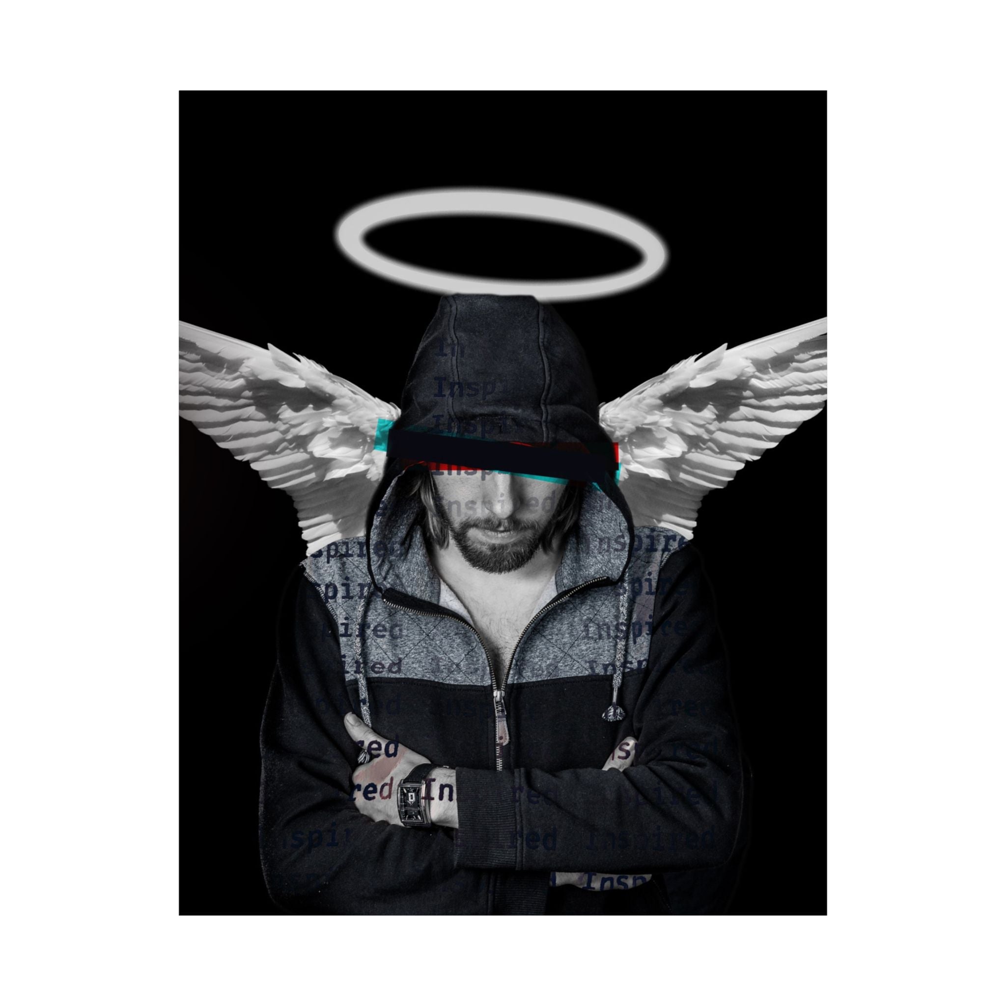 Modern Angel Poster - Black & White Geometric Wings Art Print