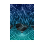 Cyber Wave Escape Poster Print - Synthwave Neon Grid Art