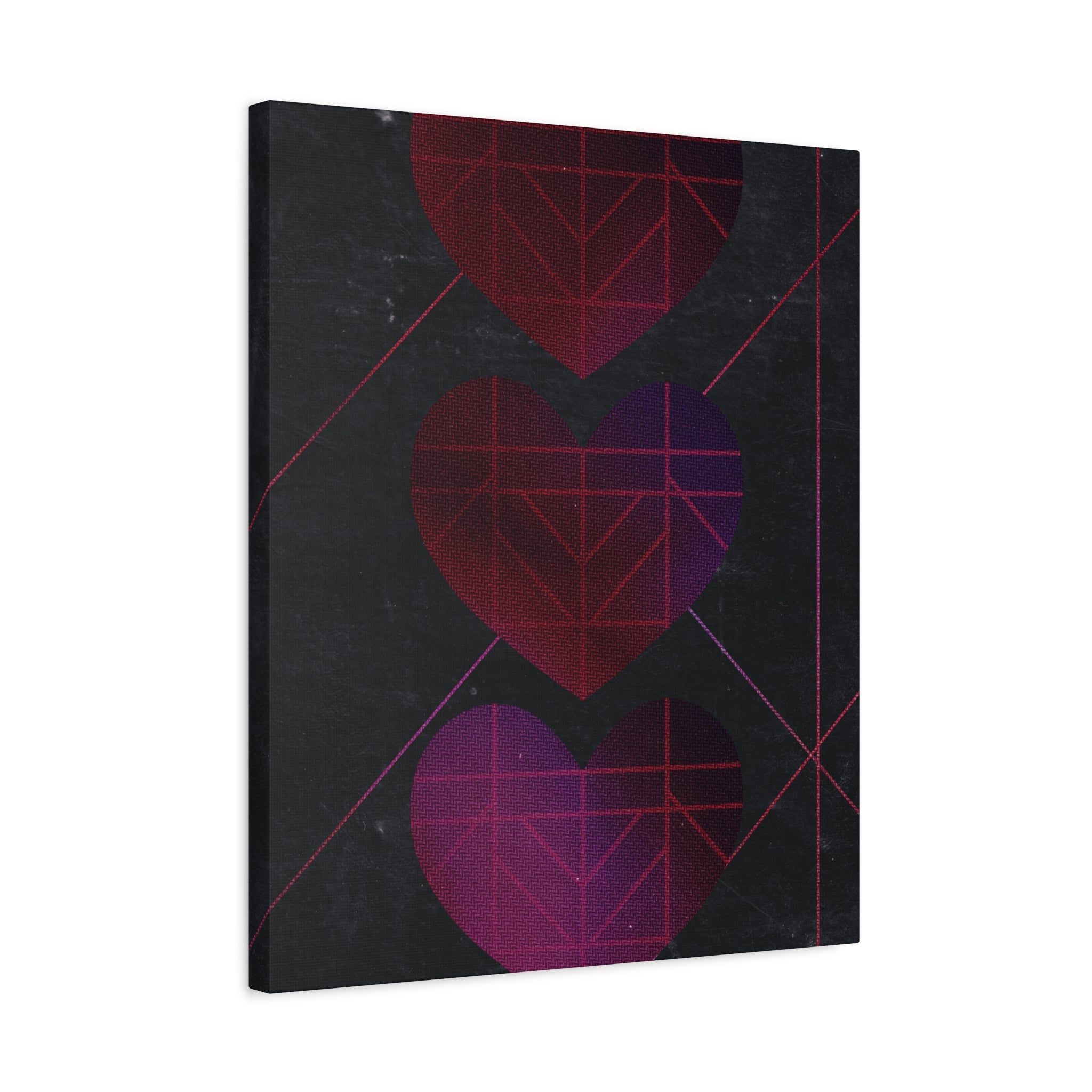 Three Hearts Level One Retro Gamer Canvas Art | Minimalist 8-Bit Pixel Love Wall Decor