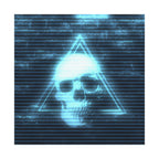 CRT Blue Skull Poster - Cyber-Noir Scanline Skull Art Print
