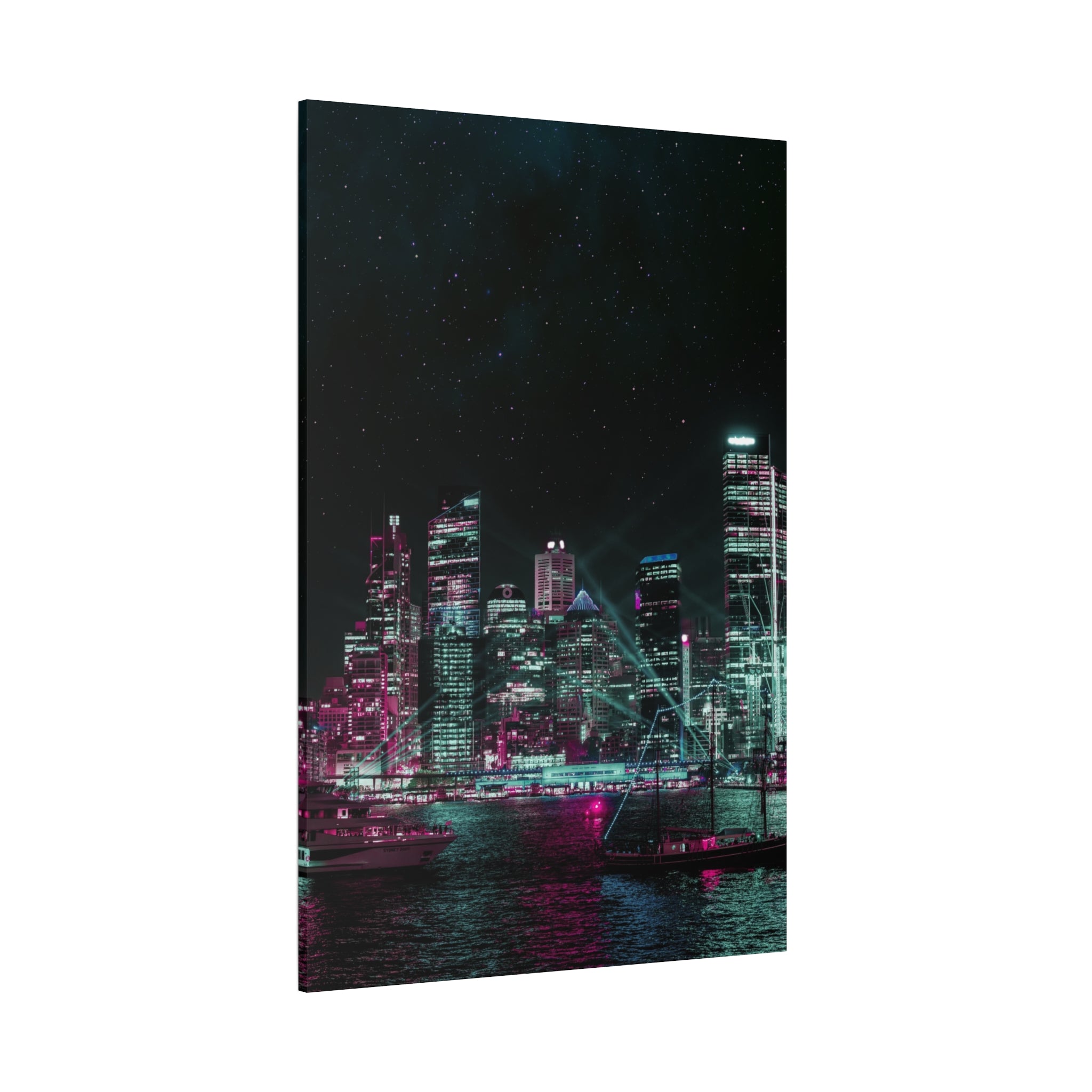 Cyberpunk Harbor Canvas Wall Art - Futuristic Sci-Fi City Decor