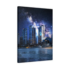 Space Cityscape on the Shore Canvas Wall Art - Neon Sci-Fi Coast Decor