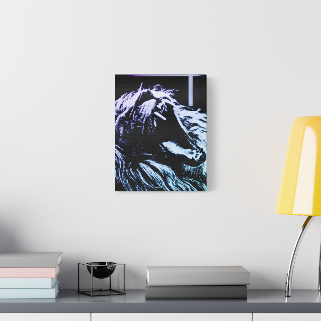 CRT Lion Retro Wave Canvas Art - 80s Vaporwave Neon Decor