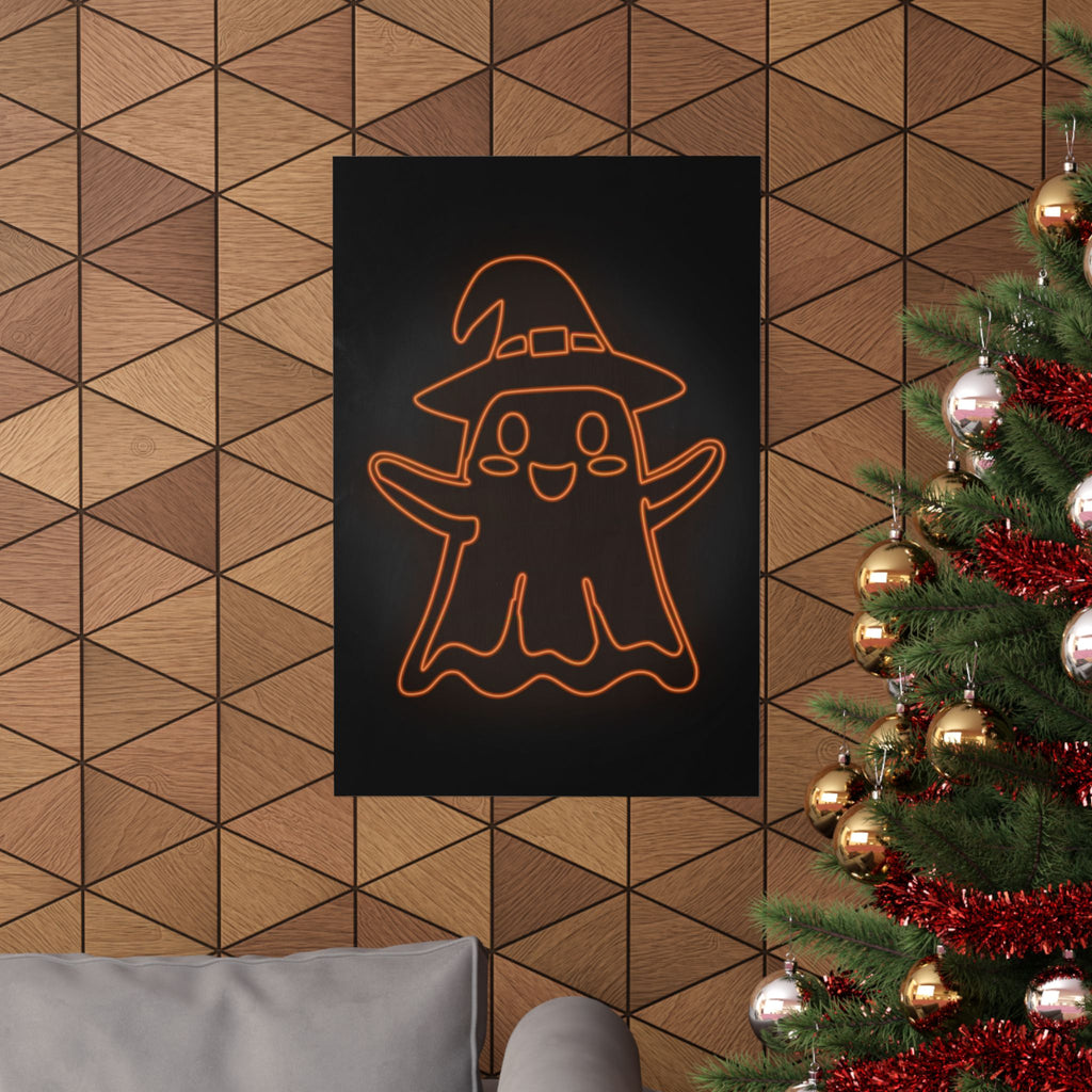 Cute Ghost Halloween Poster Print - Friendly Spooky Art