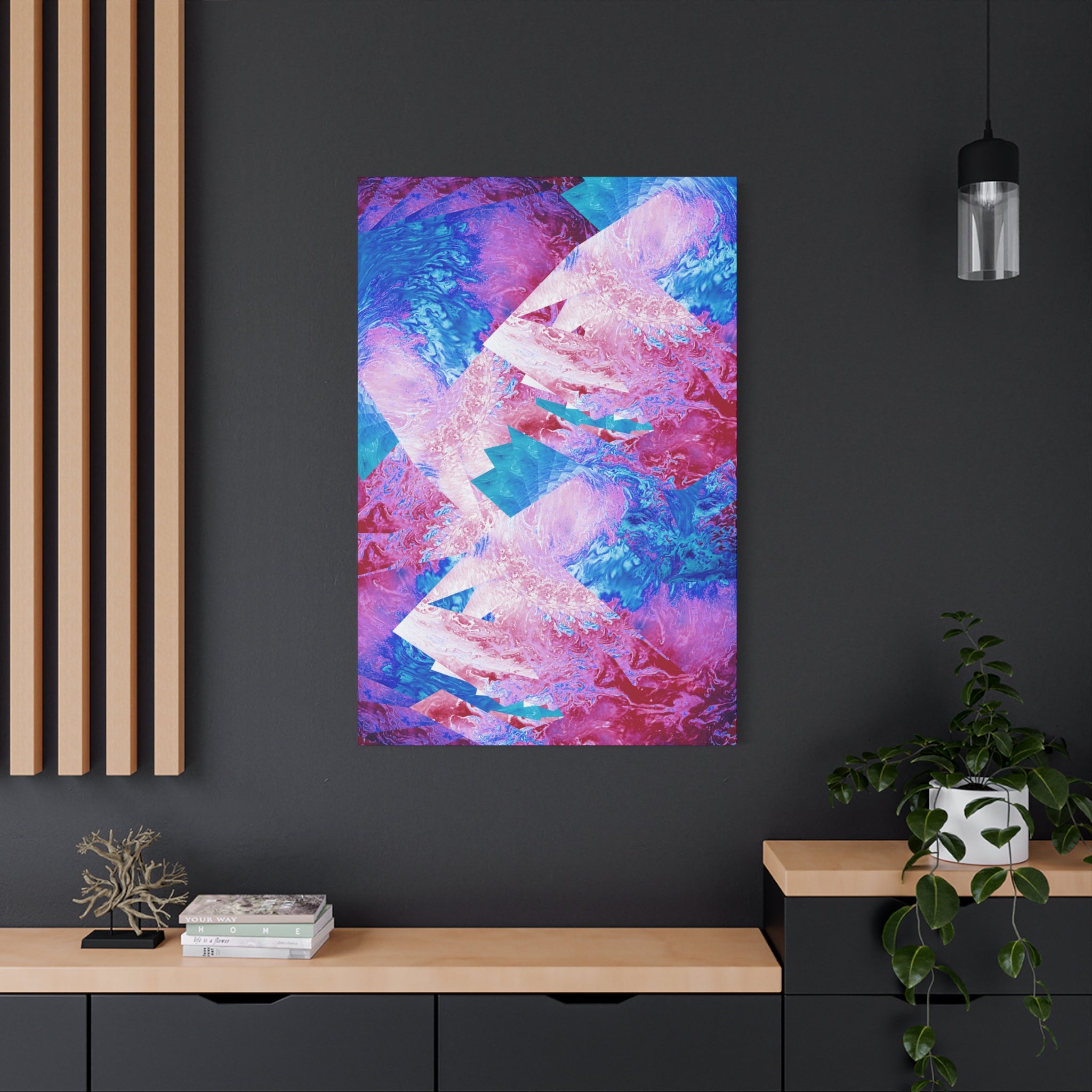 Trippy Pink and Blue Fractal Canvas Art | Surreal Abstract Sacred Geometry Wall Decor