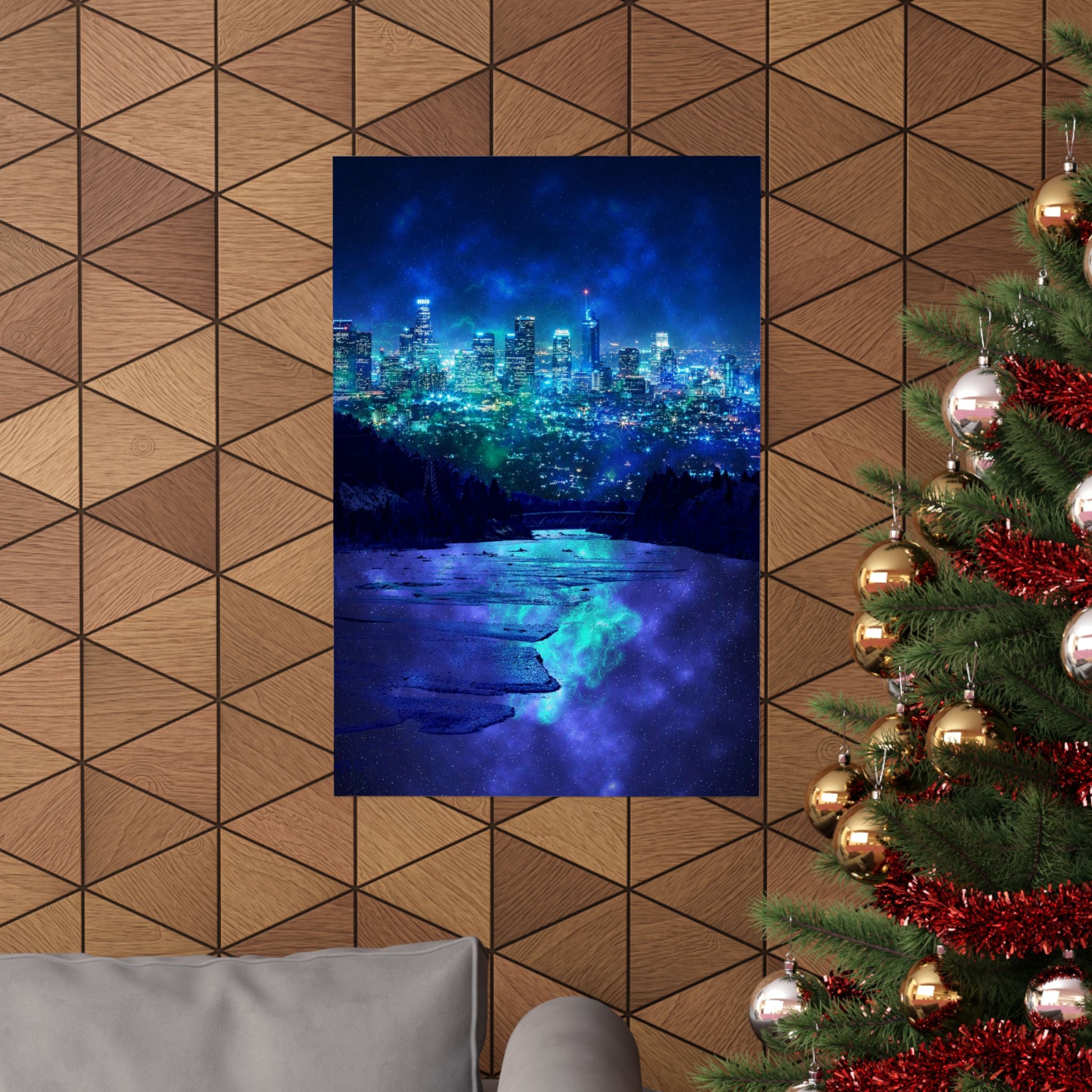 Cosmic Frosted City Skyline Poster Print - Galactic Cityscape