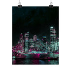 Cyberpunk Harbor Buildings Poster - Neon Cityscape Art Print