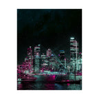 Cyberpunk Harbor Buildings Poster - Neon Cityscape Art Print