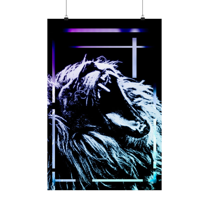 CRT Lion Retro Wave Poster - 80s Synthwave Neon Art Print