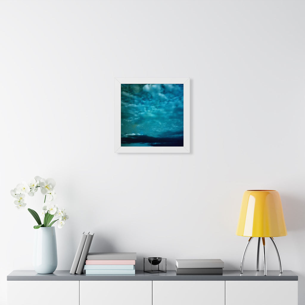 Serene Blue Sunrise Framed Poster - Calm Lake Landscape Wall Art