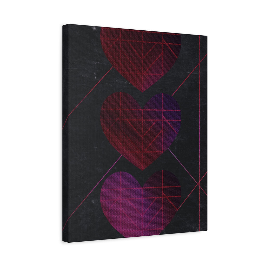 Three Hearts Level One Retro Gamer Canvas Art | Minimalist 8-Bit Pixel Love Wall Decor