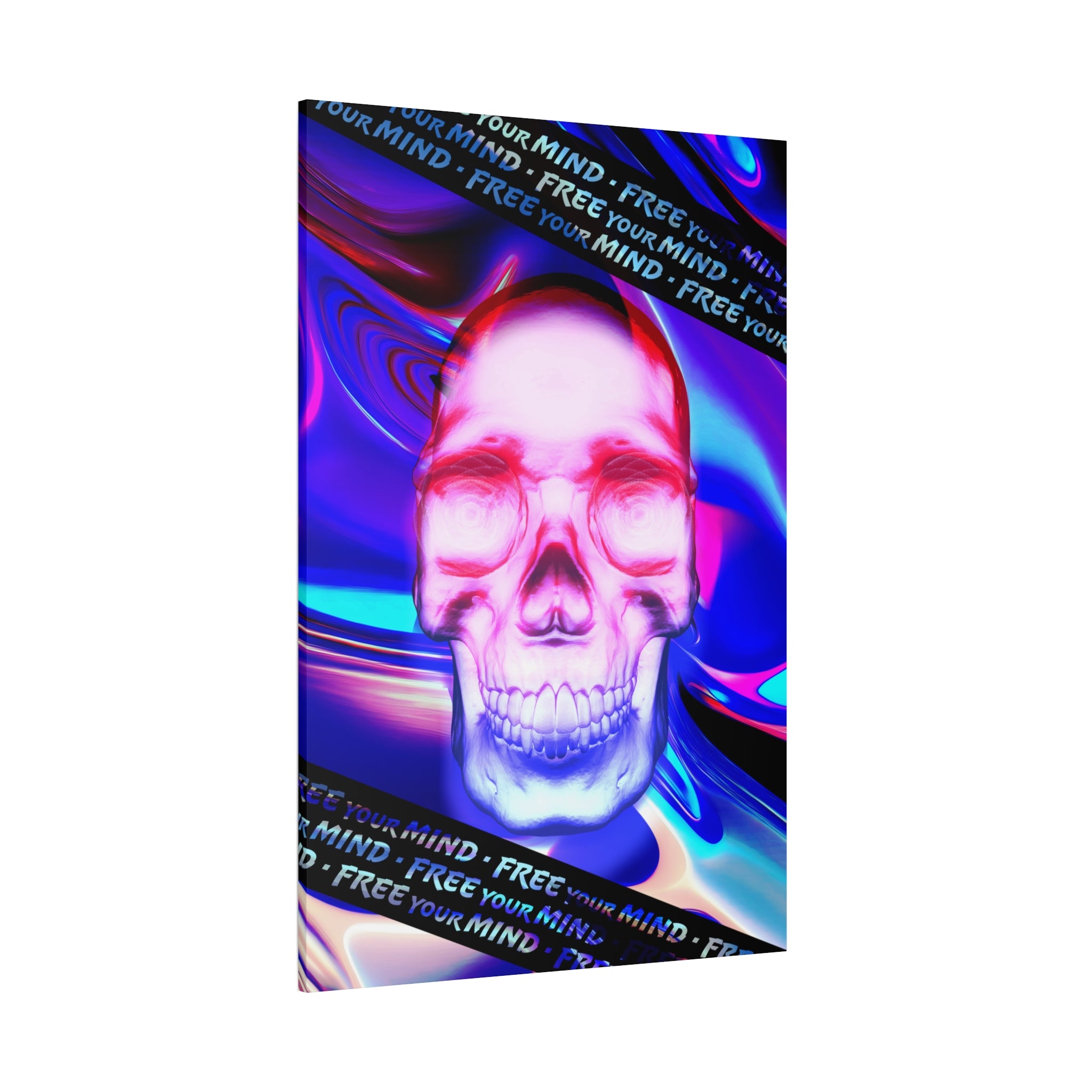 Free Your Mind Psychedelic Skull Canvas Art - Trippy Skeleton Decor