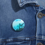 Misty Blue Mountain Fog Pin - Landscape Art Button