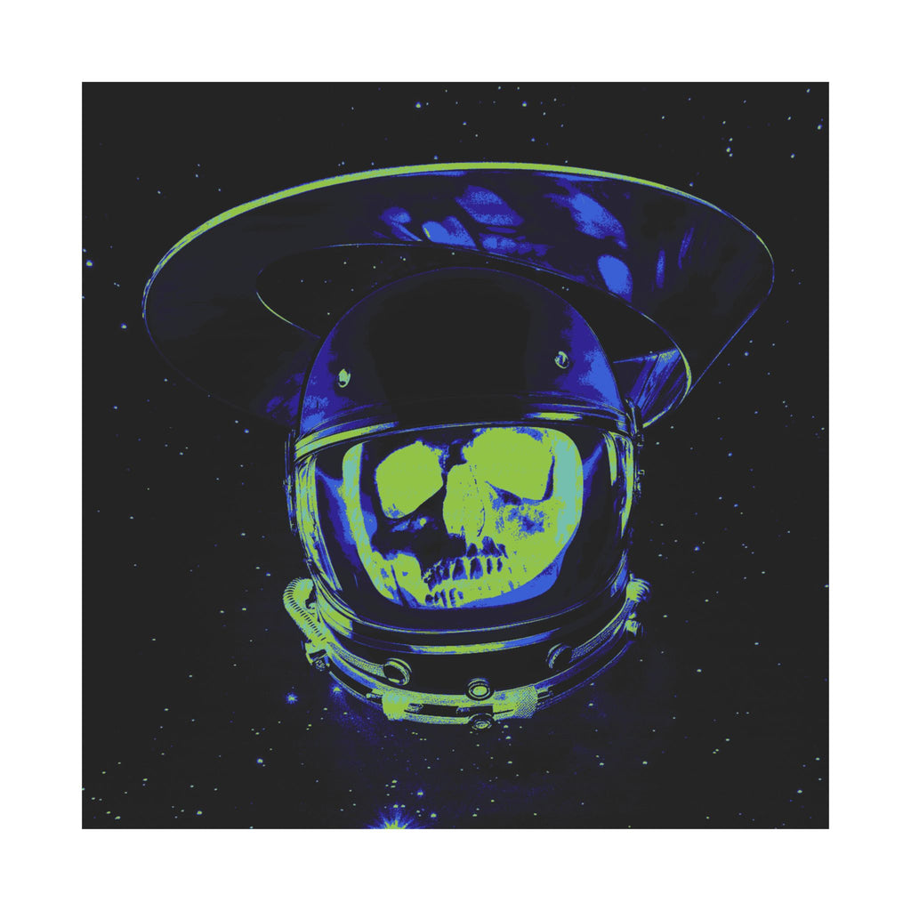 The Void of Space Matte Vertical Poste - Neon Skull Astronaut Art Print