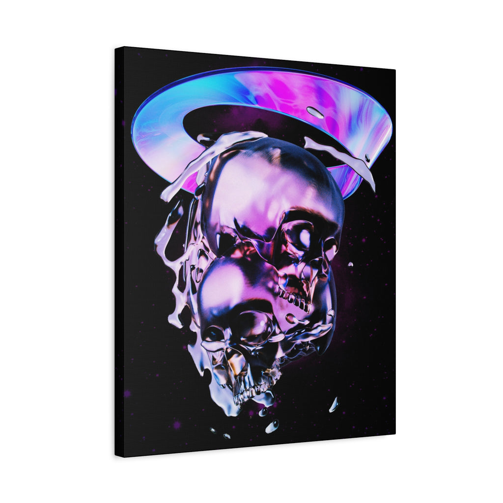 Melted Skeleton Skulls Canvas Wall Art - Gothic Cosmic Skull Decor