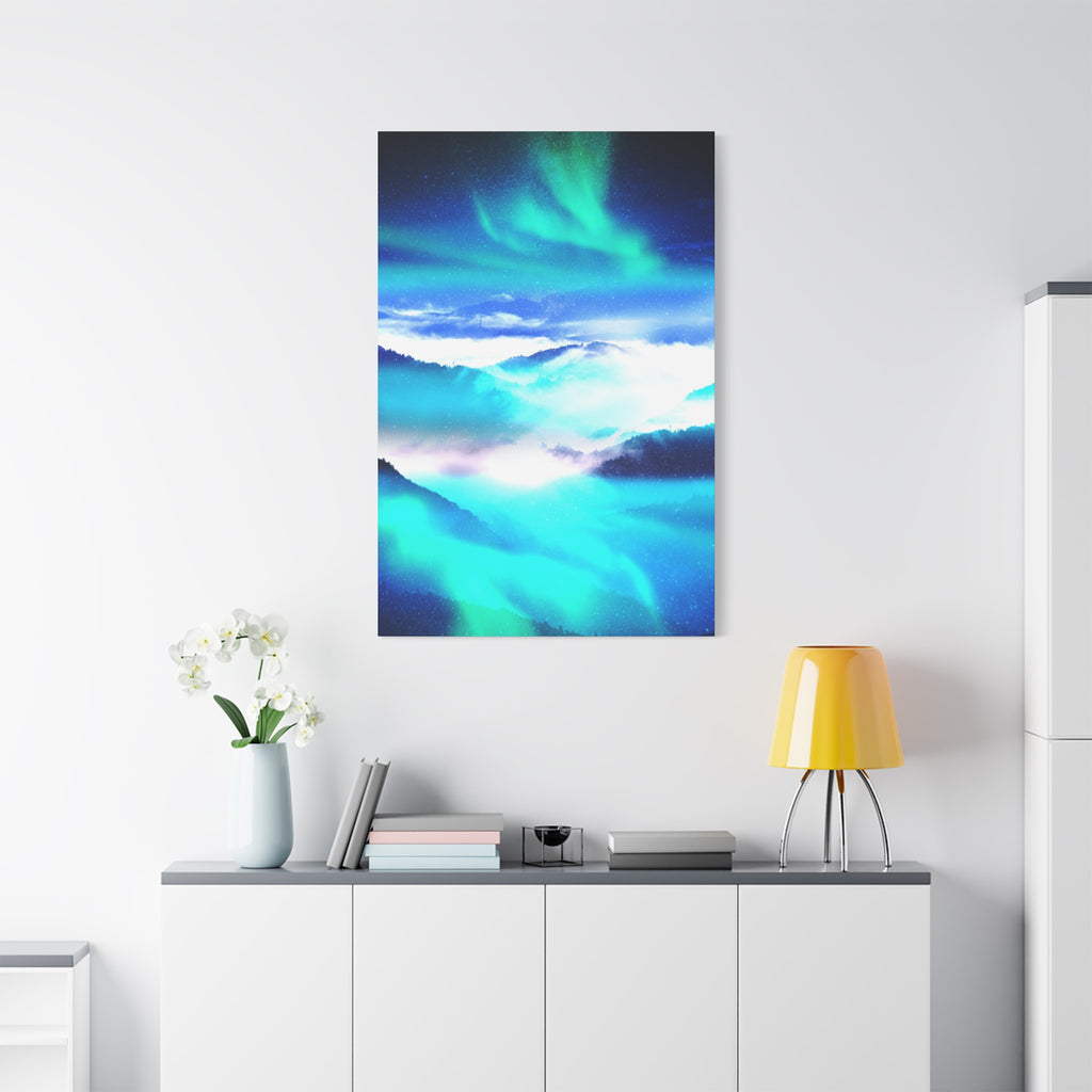 Starry Mountain Sky Canvas Wall Art - Aurora Borealis Decor