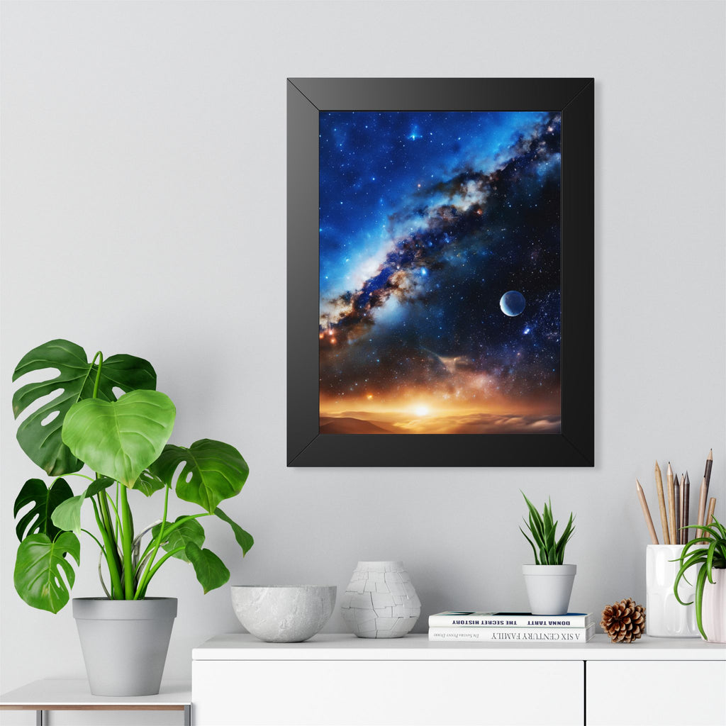 Space Sunrise Framed Poster - Cosmic Galaxy Sunrise Wall Art