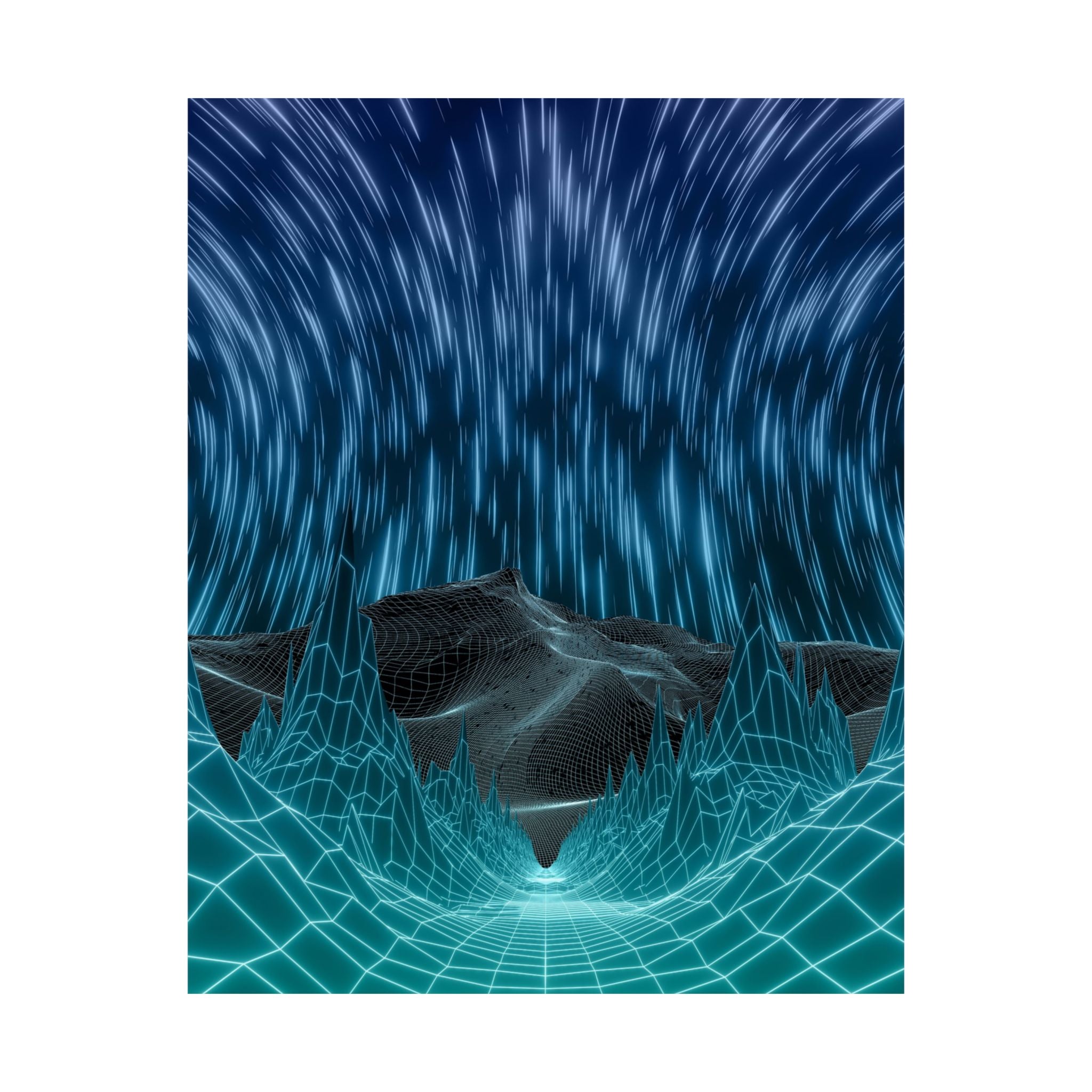 Cyber Wave Escape Poster Print - Synthwave Neon Grid Art