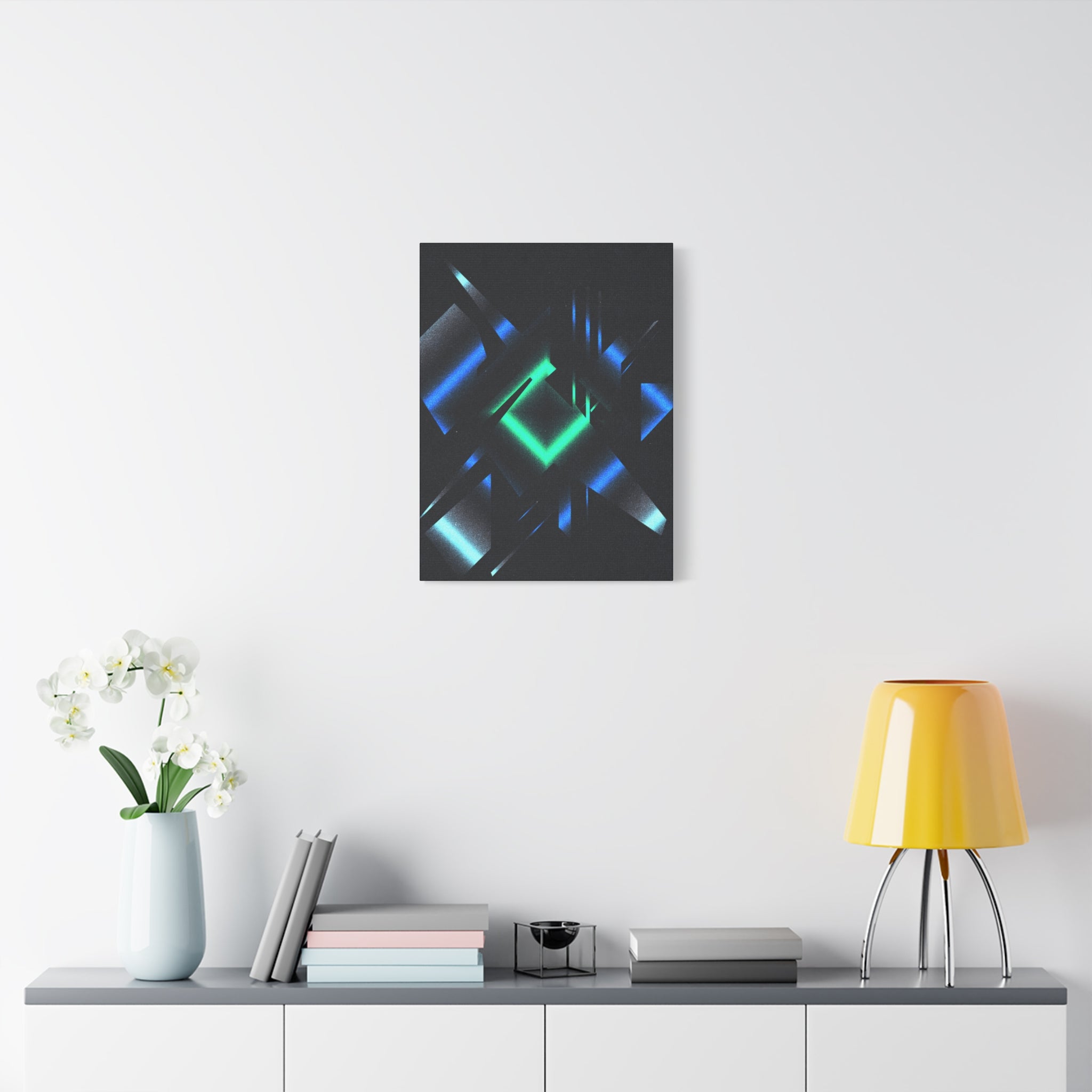 Abstract Techno Blue Canvas Wall Art - Digital Glitch Decor