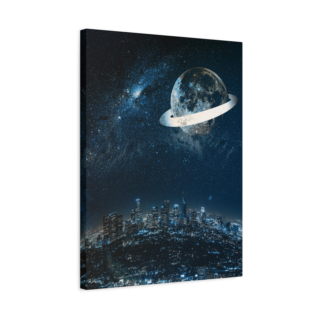 Starlight Cityscape Under a Celestial Moon Canvas Wall Art