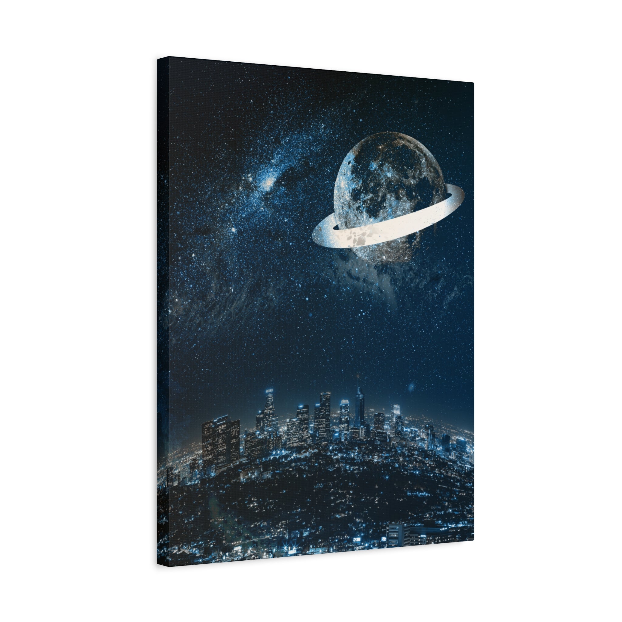 Starlight Cityscape Under a Celestial Moon Canvas Wall Art