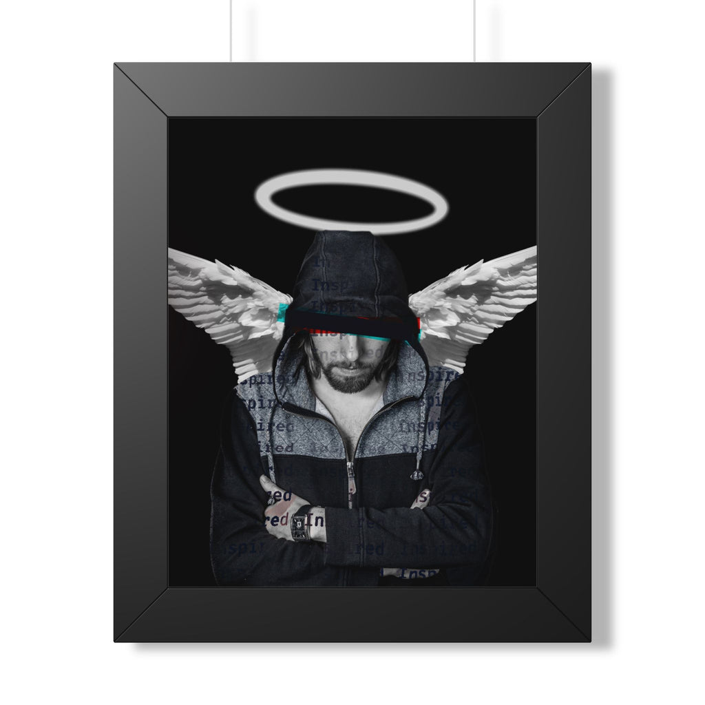 Modern Angel Framed Poster - Black & White Geometric Wings Wall Art