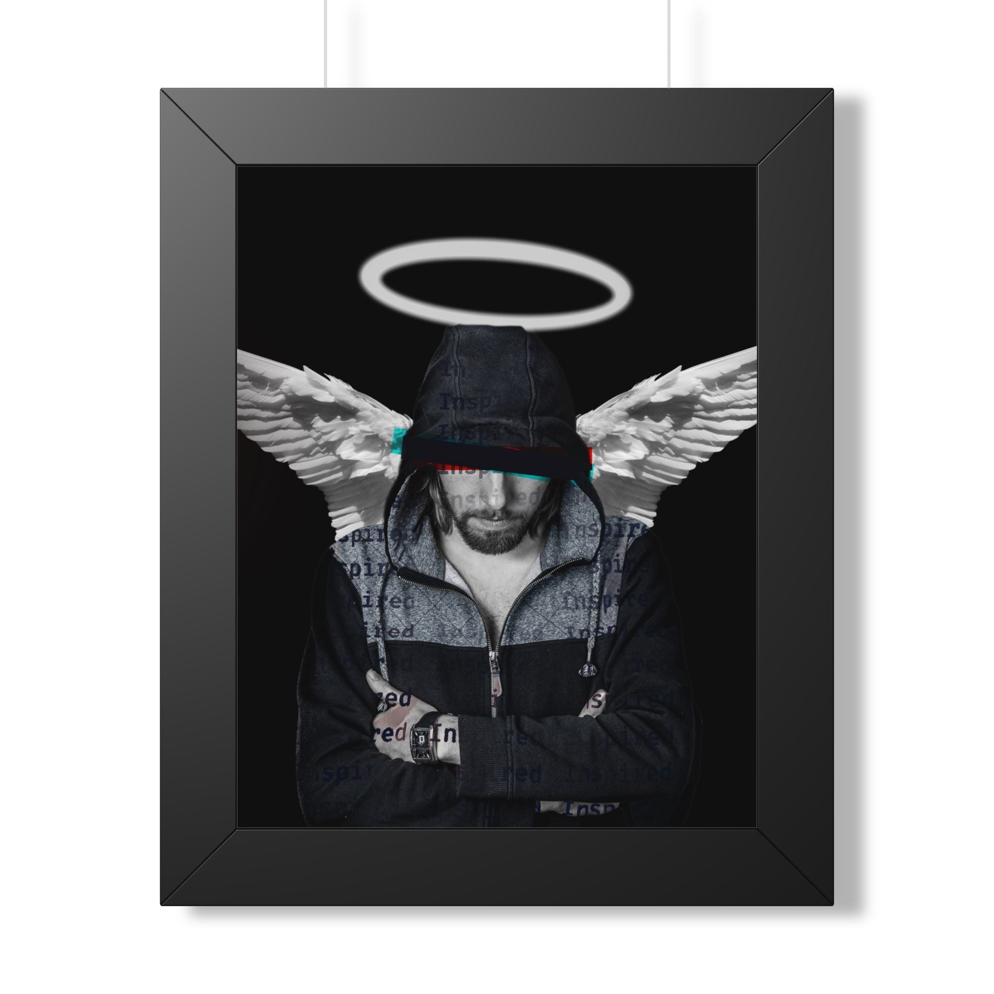 Modern Angel Framed Poster - Black & White Geometric Wings Wall Art
