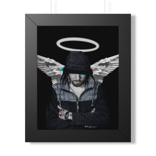 Modern Angel Framed Poster - Hooded Angel with Wings and Halo Wall Art