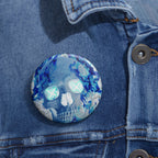 Blue Flame Skull Pin - Gothic Fire Art Button