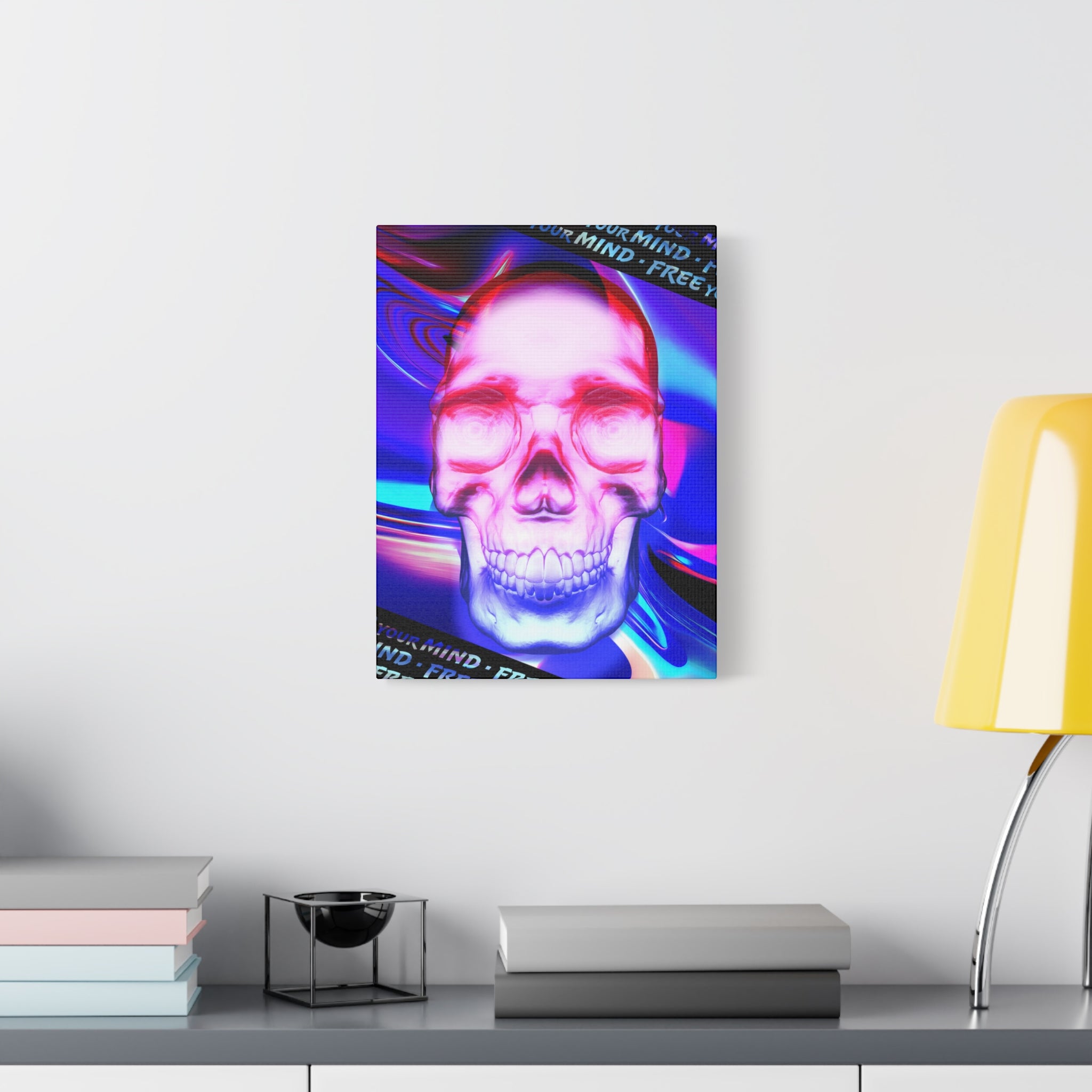 Free Your Mind Psychedelic Skull Canvas Art - Trippy Skeleton Decor