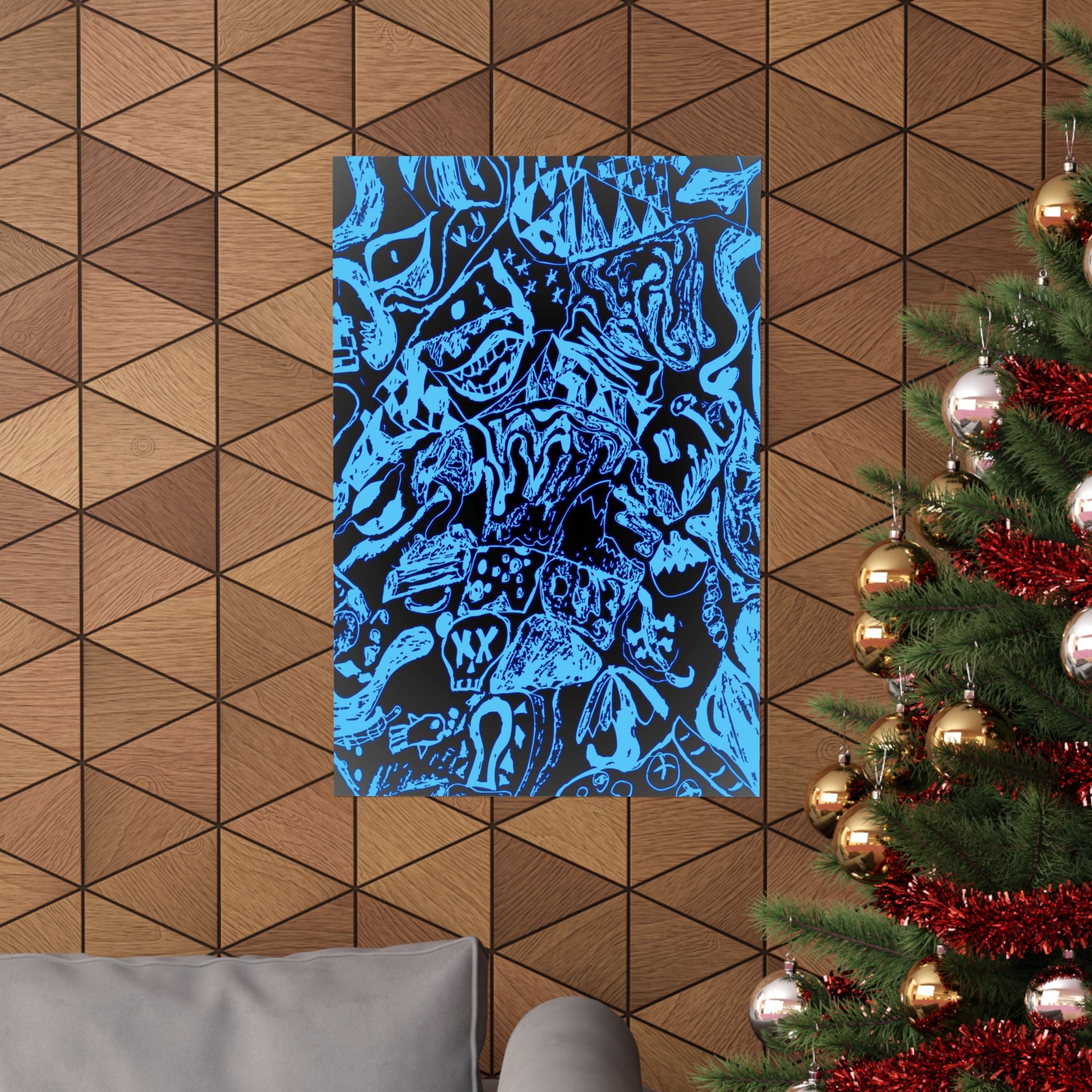 Doodles of a Lost Mind Poster - Cyan Sketchbook Doodle Art Print