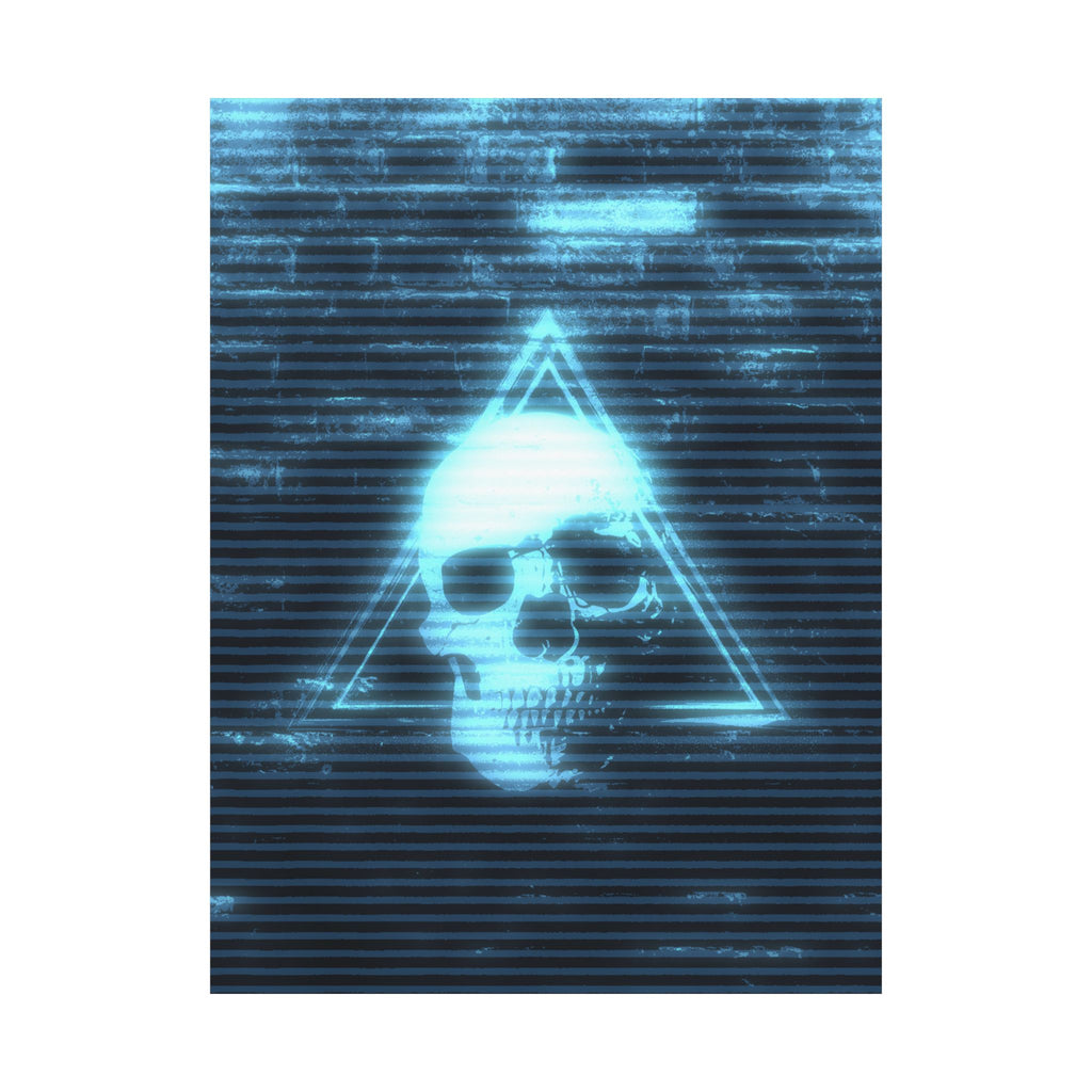 CRT Blue Skull Poster - Cyber-Noir Scanline Skull Art Print