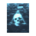 CRT Blue Skull Poster - Cyber-Noir Scanline Skull Art Print