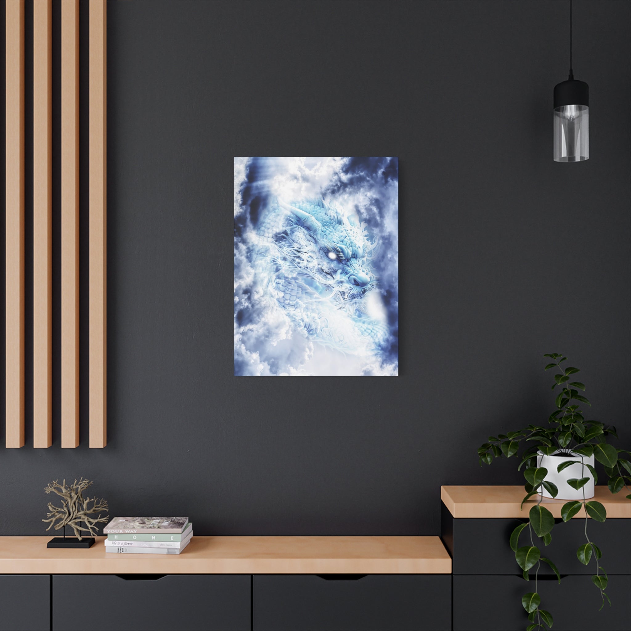 Blue Sky Dragon Canvas Wall Art - Celestial Fantasy Decor