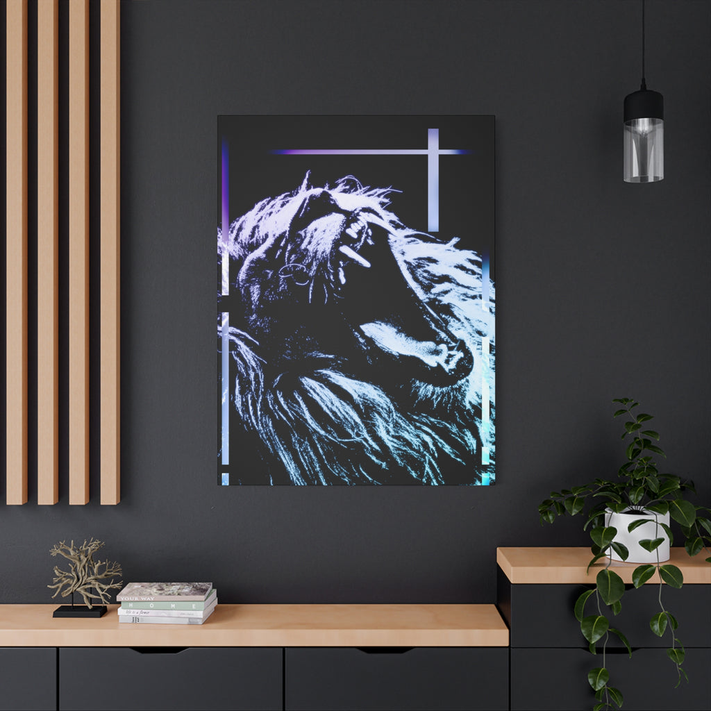 CRT Lion Retro Wave Canvas Art - 80s Vaporwave Neon Decor