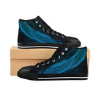 Fluid Blue Abstract Wave High-Top Sneakers - Teal Ocean Art