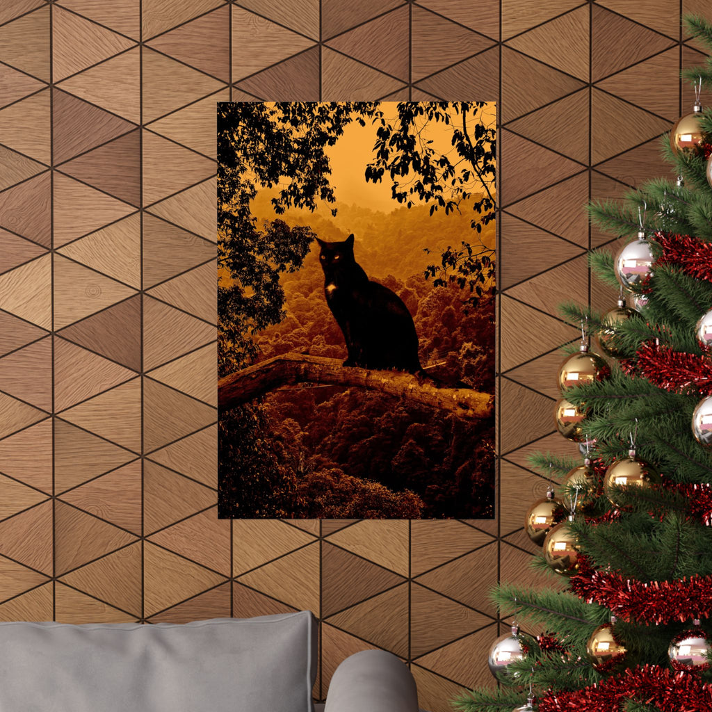 Spooky Cat in Tree Matte Vertical Poster | Premium Quality Art Print for Cat Lovers & Halloween Decor