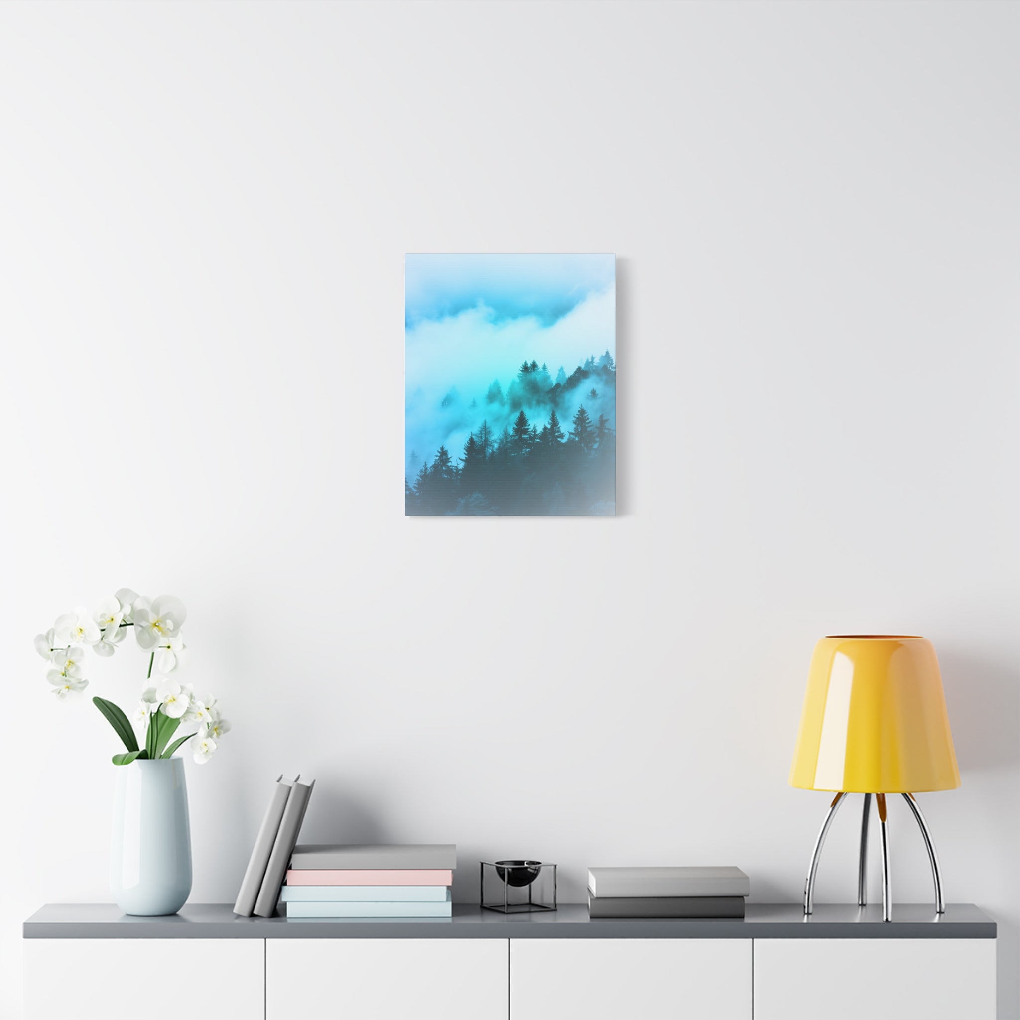 Blue Mountain Fog Canvas Wall Art - Misty Forest Nature Decor