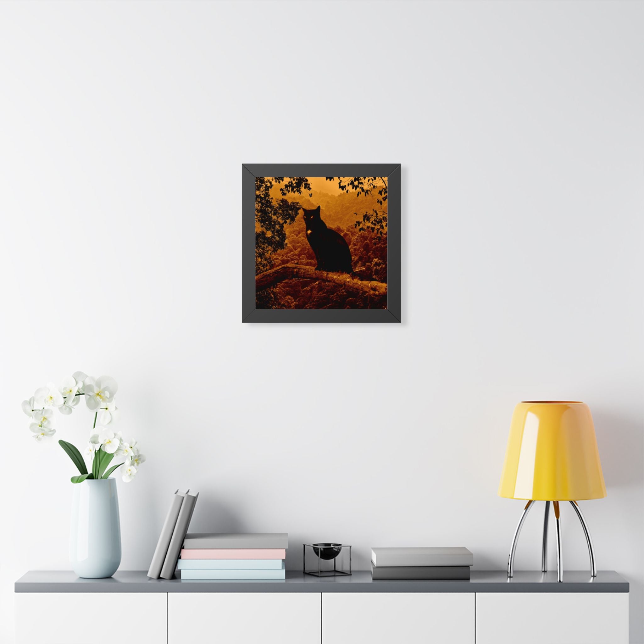 Spooky Cat in Tree Framed Poster - Halloween Wall Art