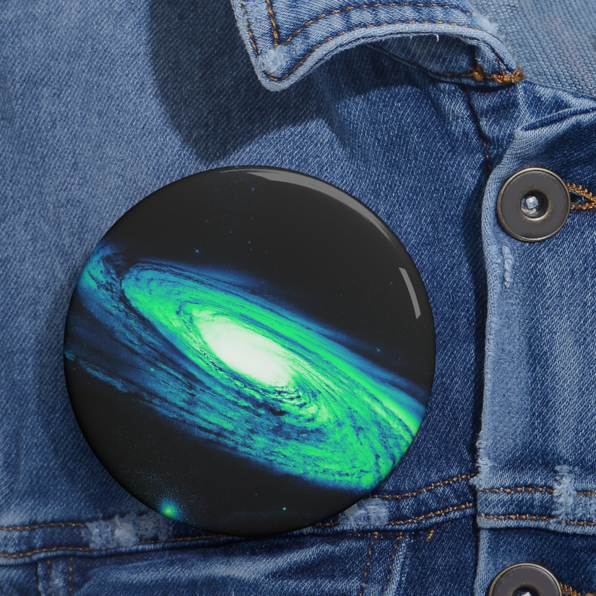 Vaporwave Spiral Galaxy Blue Green Art Pin