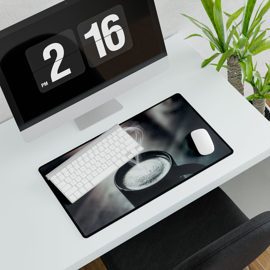 Coffee Love Latte Heart Desk Mat - Cafe Aesthetic Mouse Pad