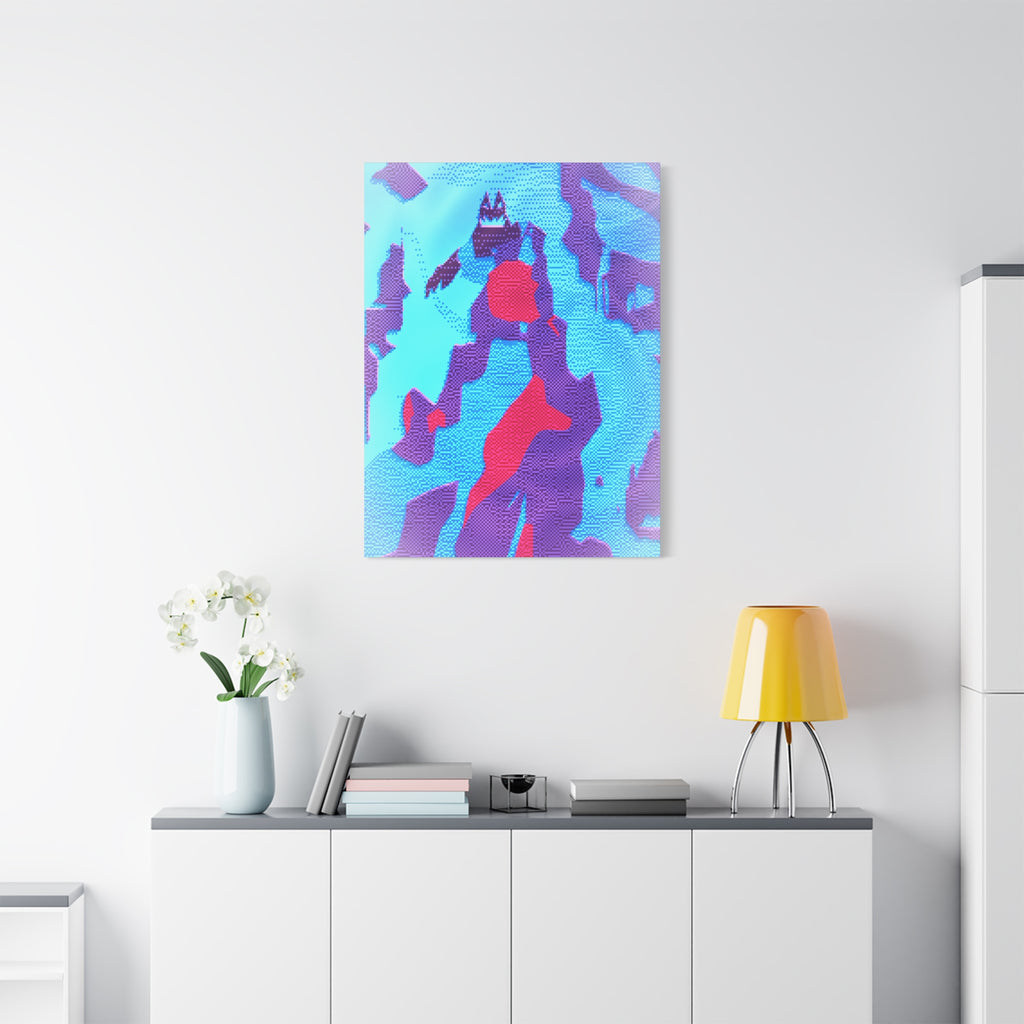 Retro Ice Cave Canvas Wall Art - Cool-Toned Glitch Winter Decor
