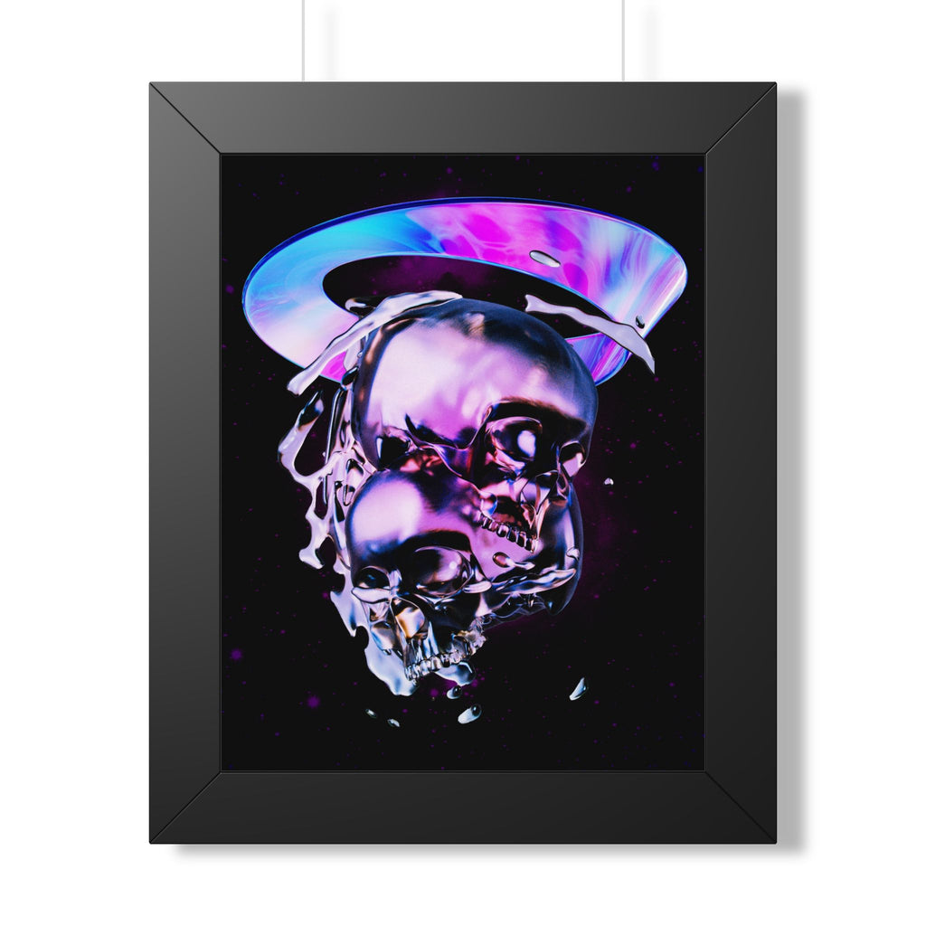 Melted Skeleton Skulls Framed Poster - Gothic Cosmic Skull Wall Art